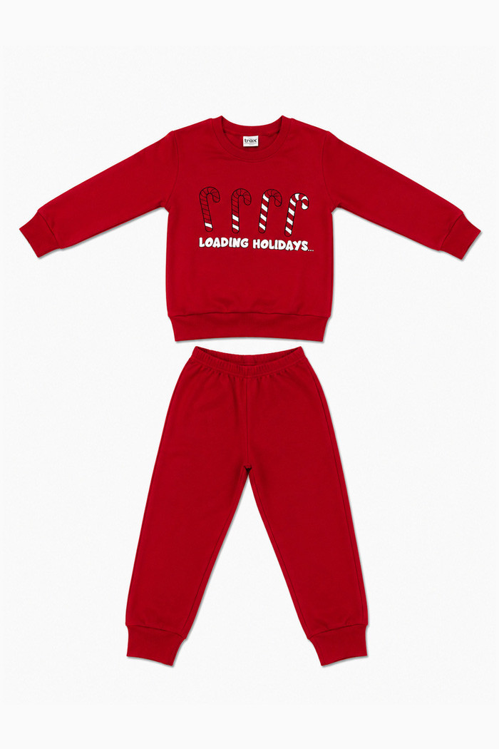 Red TRAX girls' holiday pyjamas with printed long-sleeved top