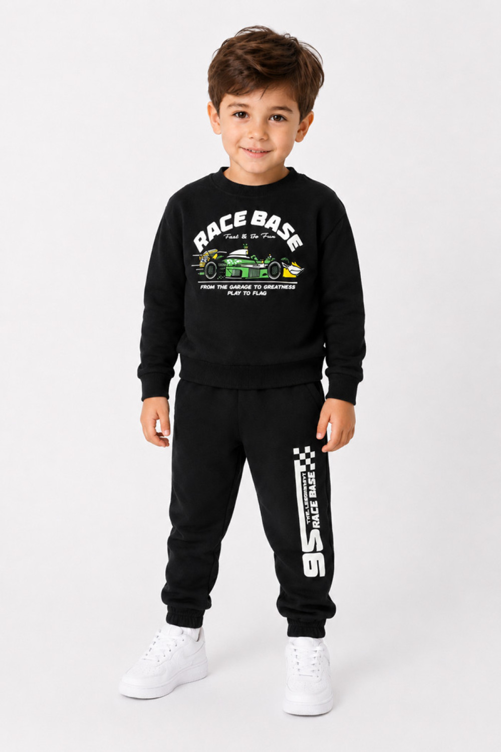 TRAX Racing 50921 boys' black tracksuit set with racing car print