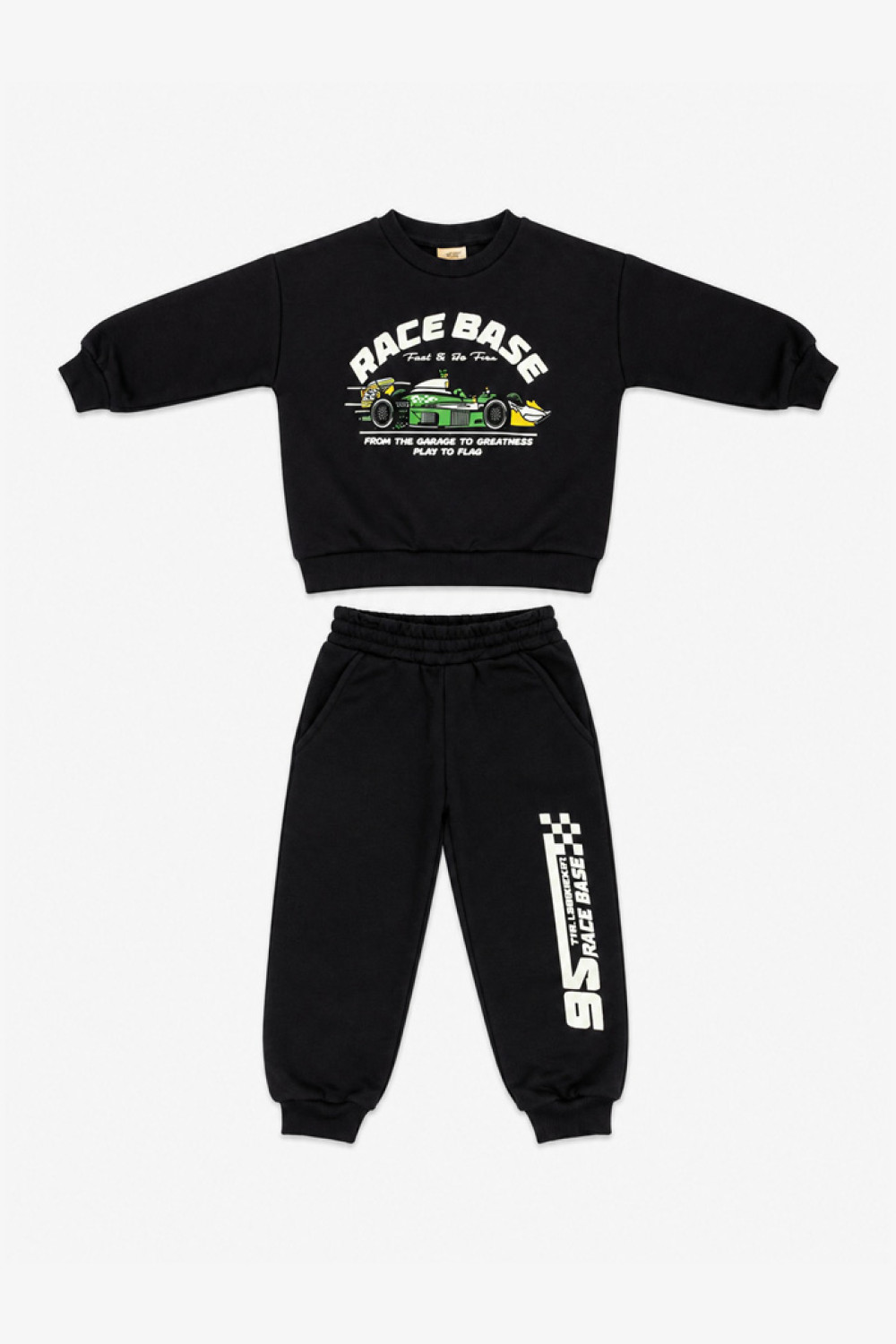 TRAX Racing 50921 boys' black tracksuit set with racing car print