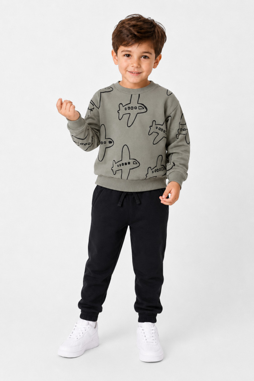TRAX Airplane 50923 boys' olive sweatshirt and black tracksuit bottoms set