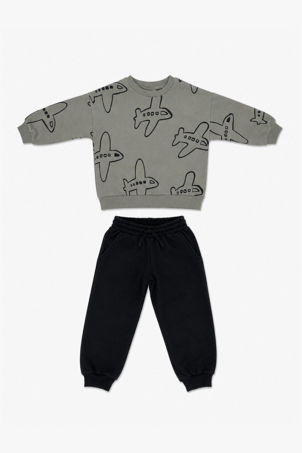TRAX Airplane 50923 boys' olive sweatshirt and black tracksuit bottoms set