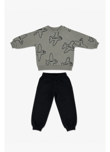 TRAX Airplane 50923 boys' olive sweatshirt and black tracksuit bottoms set