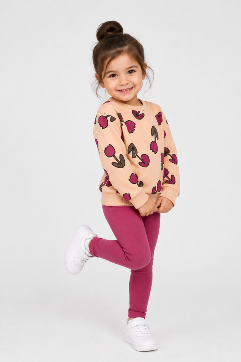 TRAX Flowers Girls' Beige Top & Fuchsia Leggings Set 50713