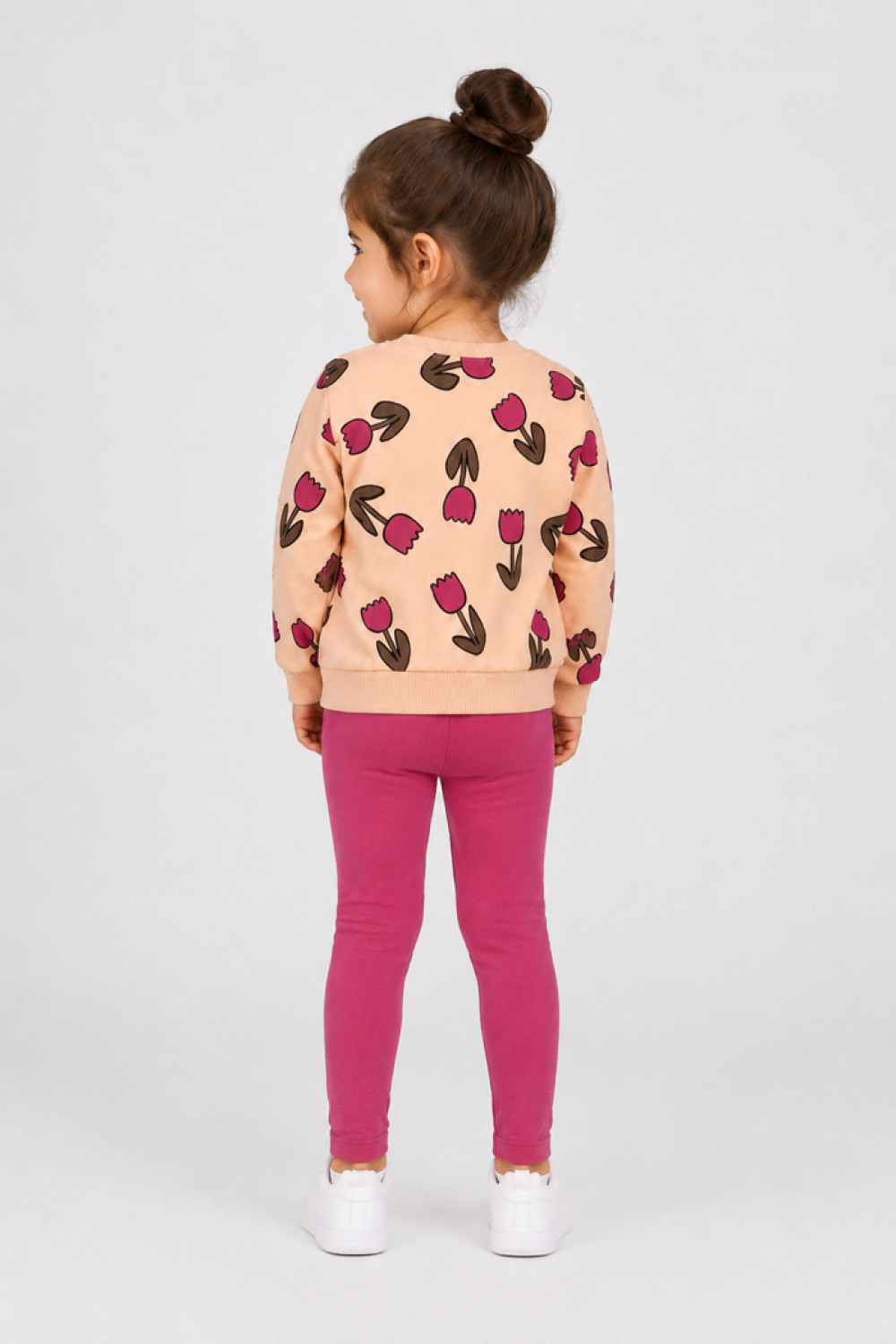 TRAX Flowers 50713 girls' beige tulip print top and fuchsia leggings set