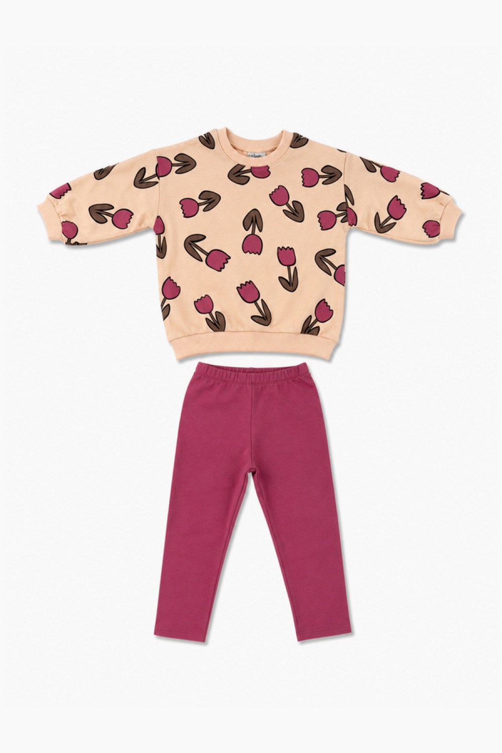 TRAX Flowers 50713 girls' beige tulip print top and fuchsia leggings set