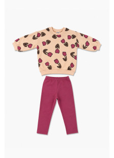 TRAX Flowers 50713 girls' beige tulip print top and fuchsia leggings set
