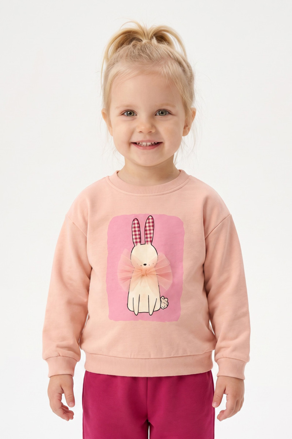 TRAX Rabbit 50721 girls' salmon pink sweatshirt and fuchsia tracksuit bottoms set
