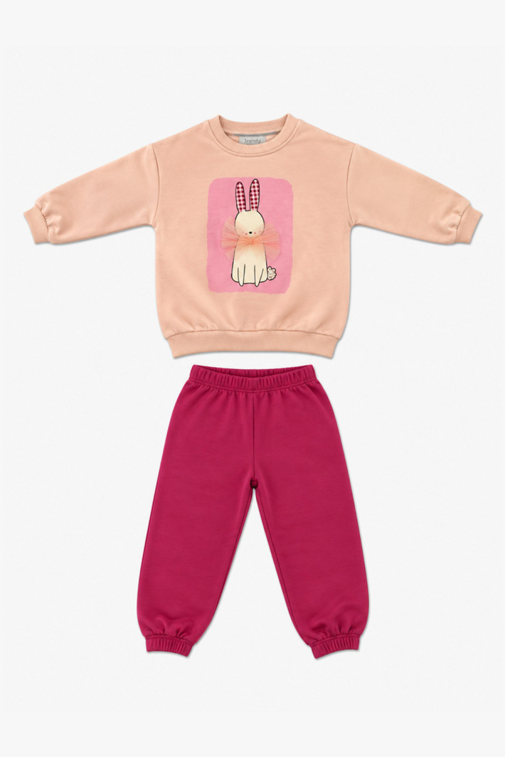 TRAX Rabbit 50721 girls' salmon pink sweatshirt and fuchsia tracksuit bottoms set
