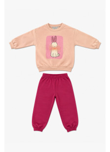 TRAX Rabbit 50721 girls' salmon pink sweatshirt and fuchsia tracksuit bottoms set
