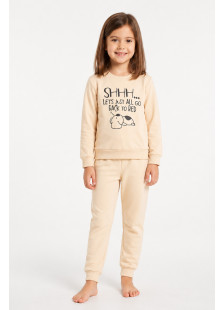 TRAX girls' powder-pink pyjama set with long-sleeved printed top and matching trousers