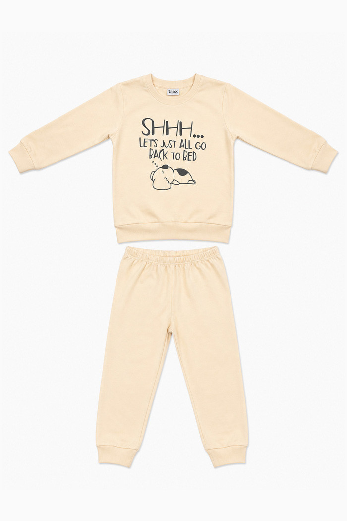 TRAX girls' powder-pink pyjama set with long-sleeved printed top and matching trousers