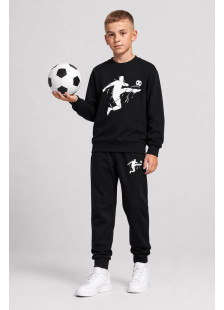 TRAX boys' black tracksuit set with football-player print