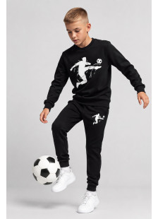 TRAX boys' black tracksuit set with football-player print