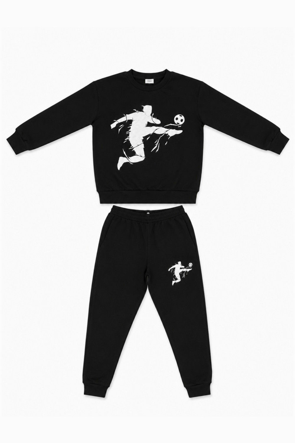 TRAX boys' black tracksuit set with football-player print
