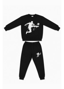 TRAX boys' black tracksuit set with football-player print