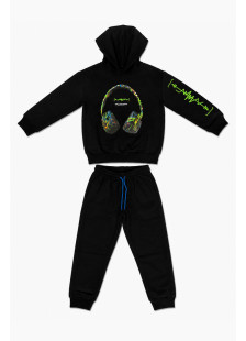 TRAX boys' black hooded tracksuit set with headphone print