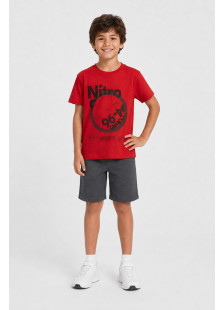 TRAX boys' NITRO summer set with printed T-shirt and anthracite shorts