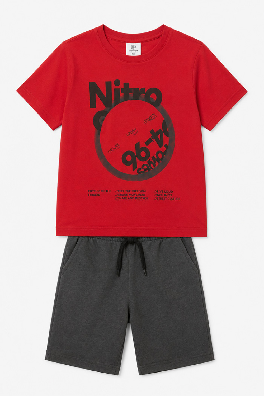 TRAX boys' NITRO summer set with printed T-shirt and anthracite shorts