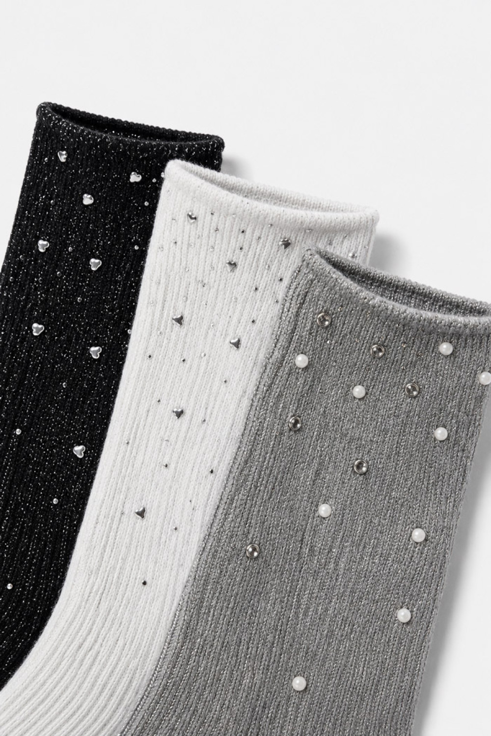 SUPER Q&Y women's socks with rhinestones and metallic design, 3-pack