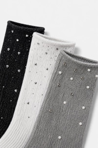 SUPER Q&Y women's socks with rhinestones and metallic design, 3-pack