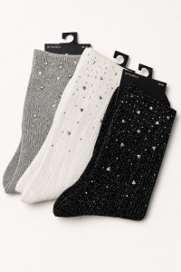 SUPER Q&Y women's socks with rhinestones and metallic design, 3-pack