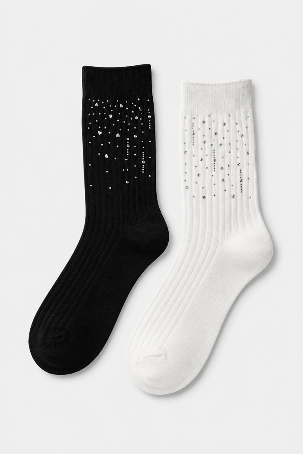 SUPER Q&Y women's regular-length cotton socks with rhinestones, 2-pack