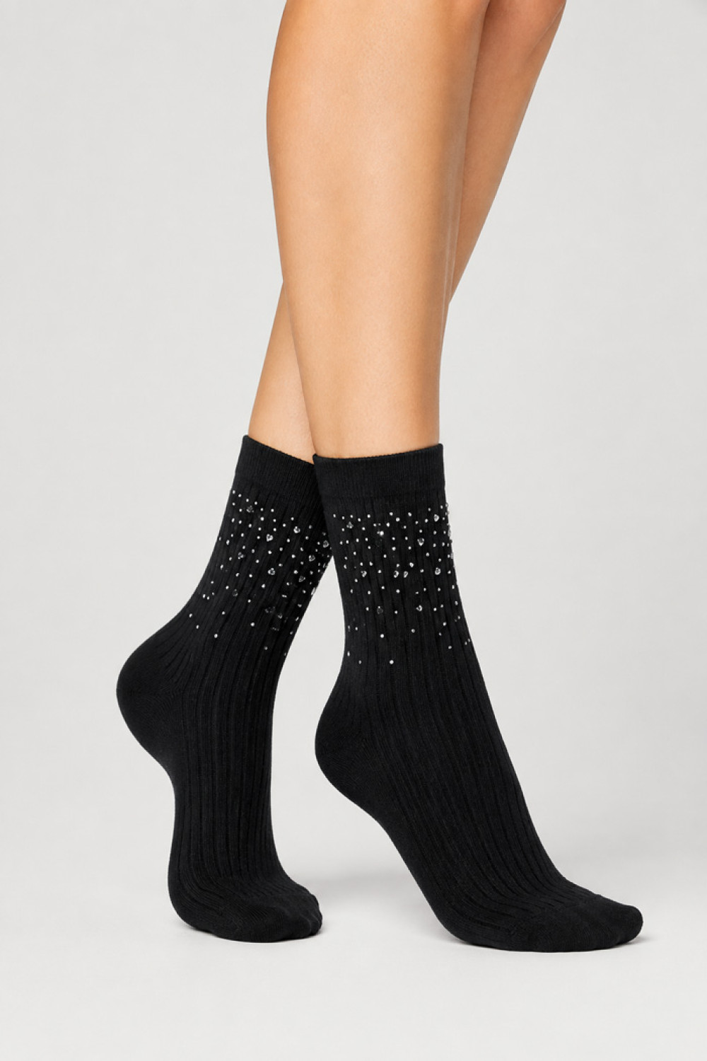 SUPER Q&Y women's regular-length cotton socks with rhinestones, 2-pack