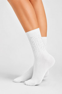 SUPER Q&Y women's regular-length cotton socks with rhinestones, 2-pack