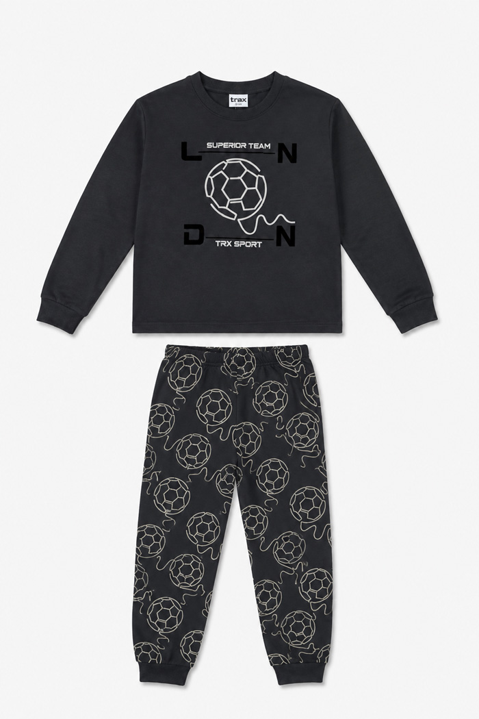 TRAX boys' black cotton football pyjama set 50896