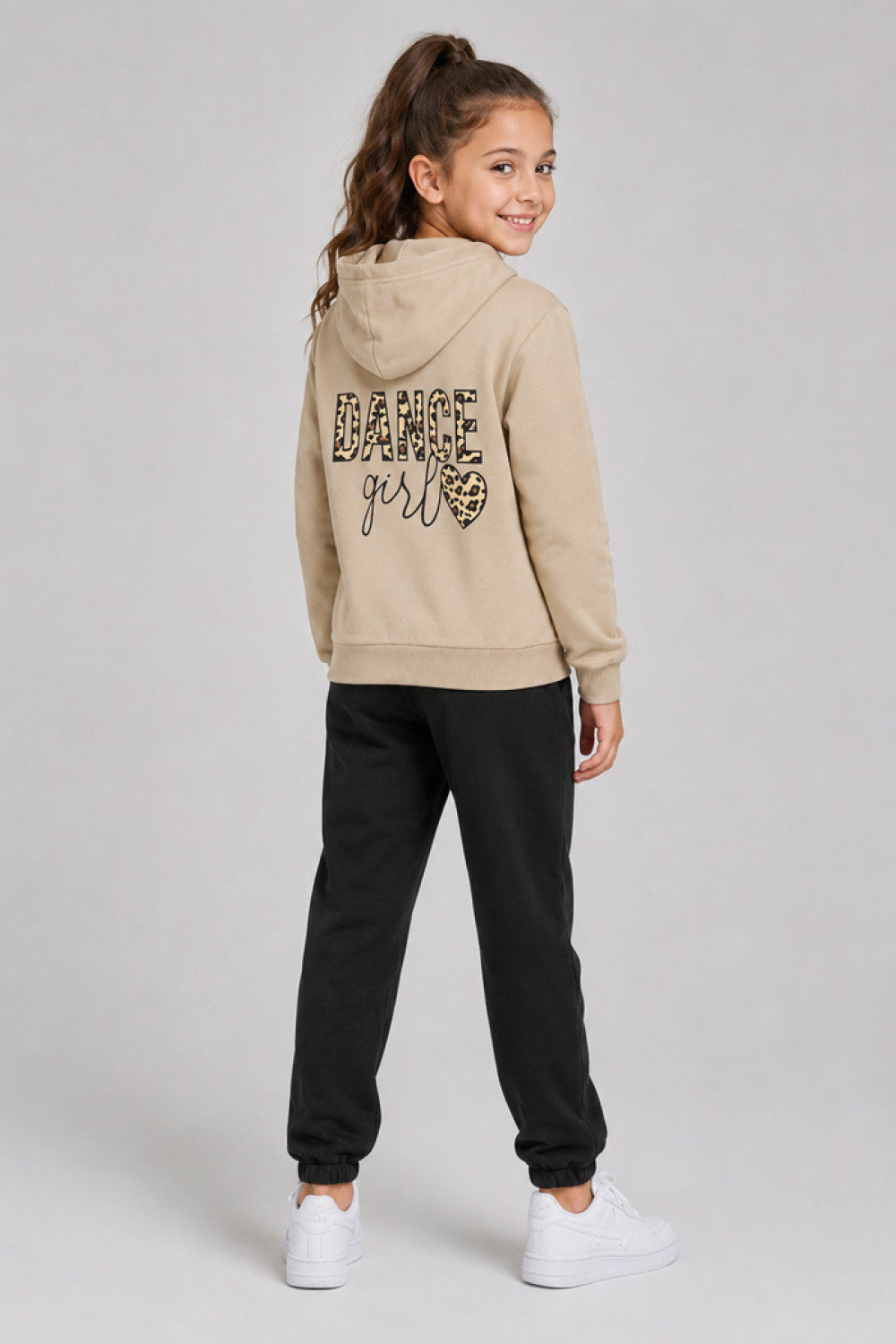TRAX girls' beige hooded tracksuit with black trousers Dance Girl 50639