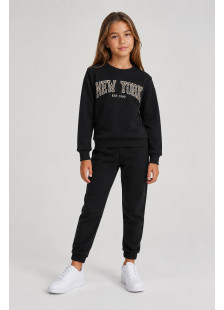 TRAX girls’ black winter tracksuit set with New York print, model 50625