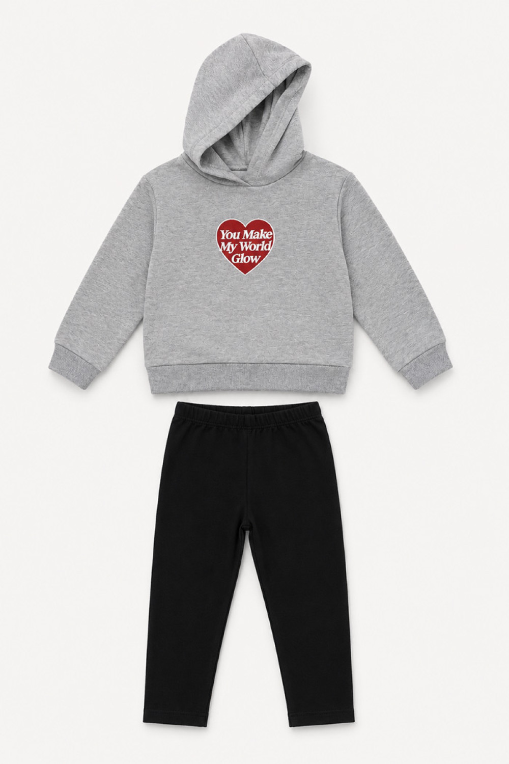TRAX grey hooded tracksuit with black leggings and heart print, model 50618