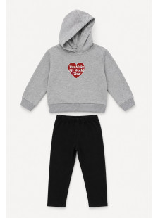 TRAX grey hooded tracksuit with black leggings and heart print, model 50618