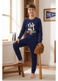 NINA CLUB navy boys' pyjama set with NY City Bear print