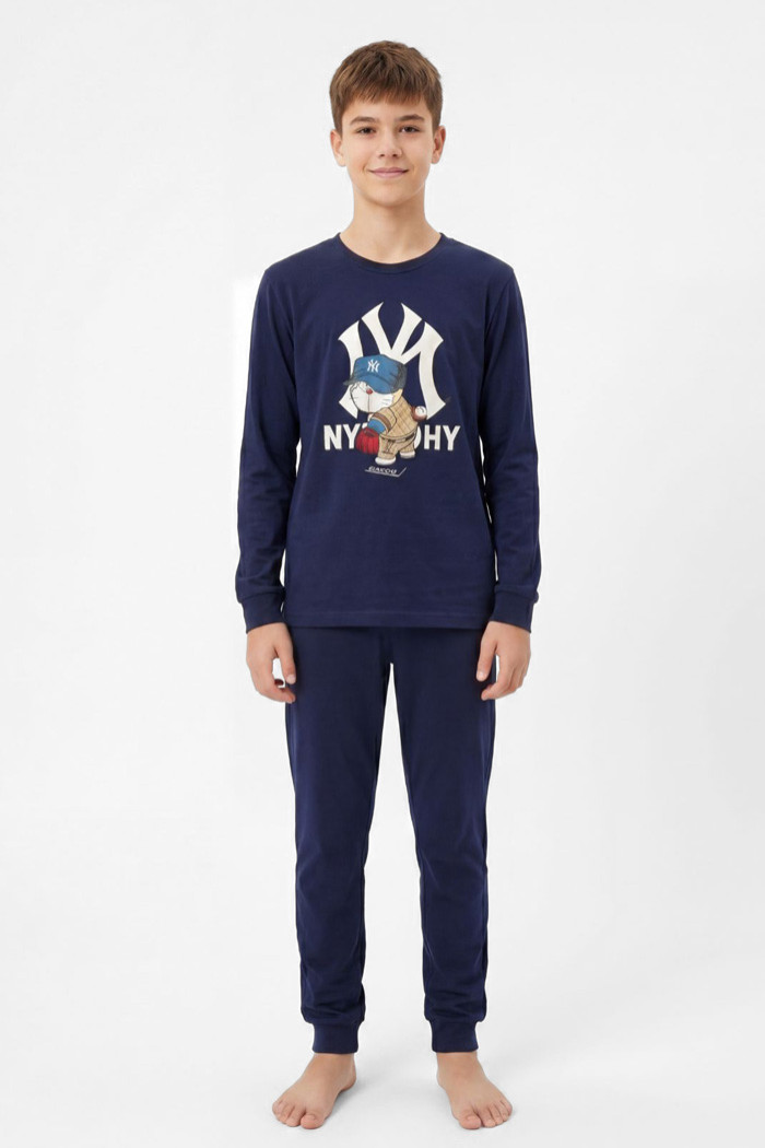 NINA CLUB navy boys' pyjama set with NY City Bear print