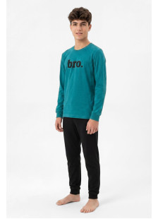NINA CLUB petrol blue and black boys' pyjama set with bro print