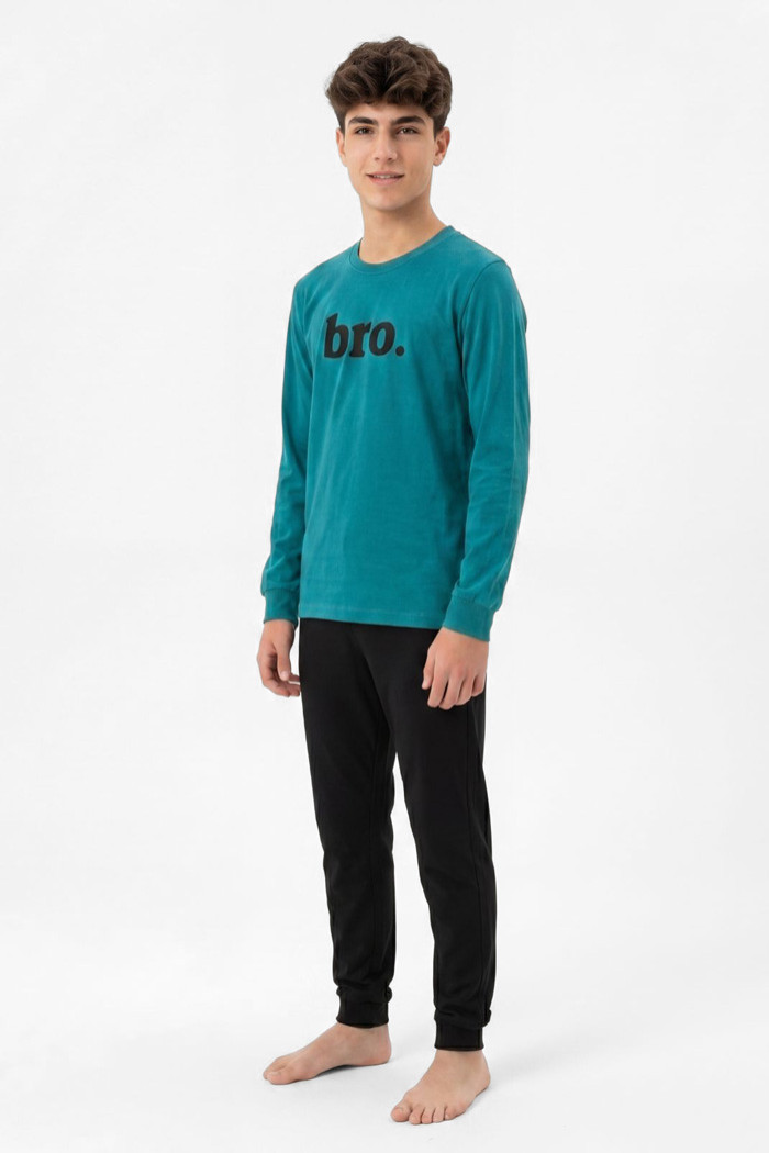 NINA CLUB petrol blue and black boys' pyjama set with bro print