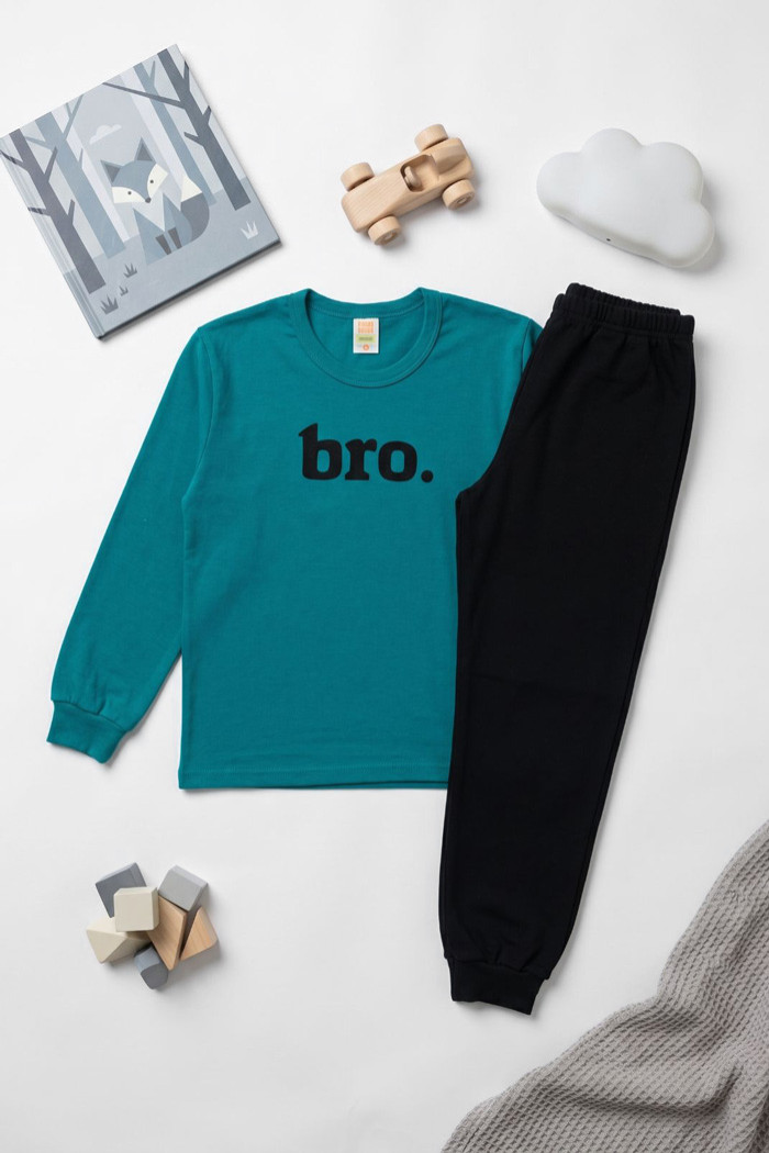 NINA CLUB petrol blue and black boys' pyjama set with bro print