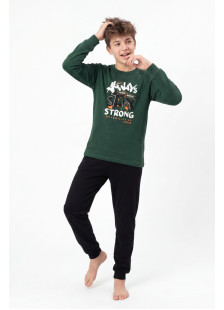 NINA CLUB dark green and black boys' pyjama set with Stay Strong print