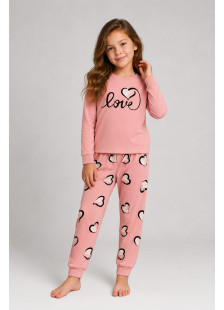 TRAX powder pink girls' pyjama set with love print and heart-pattern trousers