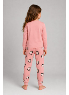 TRAX powder pink girls' pyjama set with love print and heart-pattern trousers