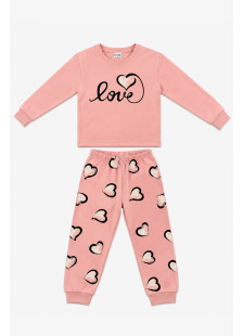 TRAX powder pink girls' pyjama set with love print and heart-pattern trousers