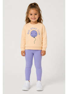 TRAX salmon and ecru girls' sweatshirt and lilac leggings set with Big Smile Club print