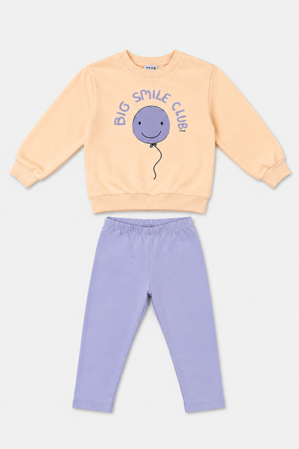 TRAX salmon and ecru girls' sweatshirt and lilac leggings set with Big Smile Club print