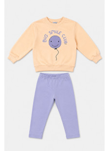 TRAX salmon and ecru girls' sweatshirt and lilac leggings set with Big Smile Club print