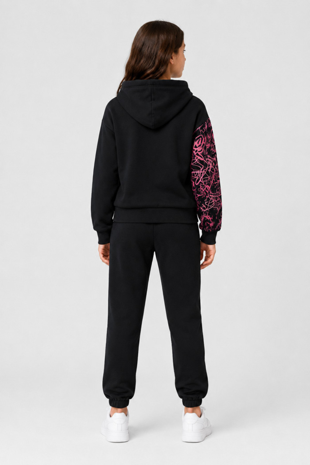 TRAX Neon Hearts 50638 girls' black and fuchsia hooded winter tracksuit set