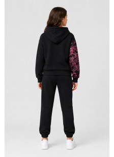 TRAX Neon Hearts 50638 girls' black and fuchsia hooded winter tracksuit set