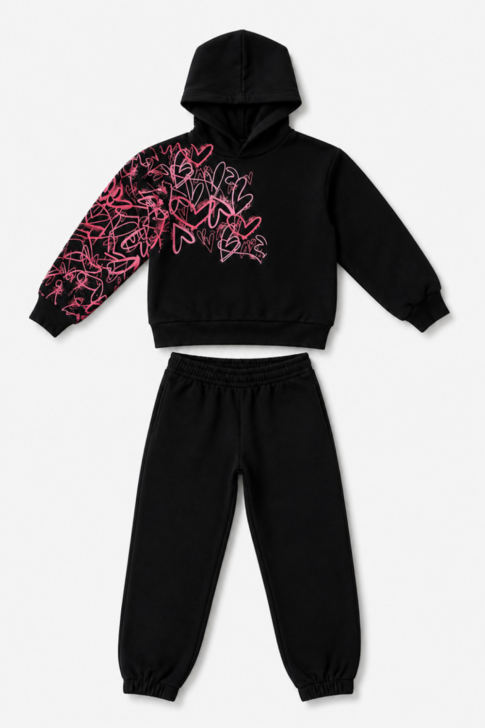 TRAX Neon Hearts 50638 girls' black and fuchsia hooded winter tracksuit set