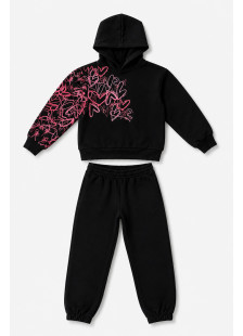 TRAX Neon Hearts 50638 girls' black and fuchsia hooded winter tracksuit set