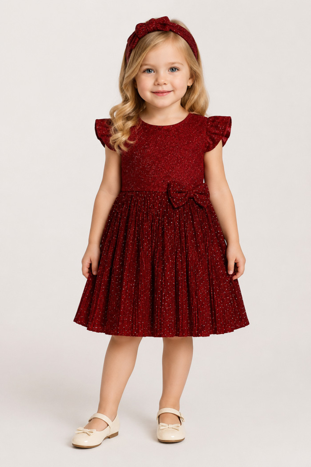 TRAX 50748 girls' burgundy occasion dress with matching headband